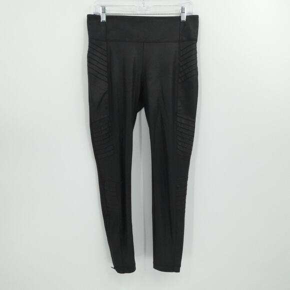 Athleta Pants Womens Medium Black Delancey Gleam Moto Tight Leggings Ankle Zip - Picture 1 of 12